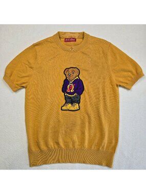 WE Lusain Small Mens Short-Sleeve Sweater Gold Omega Bear Embroidered Patch
